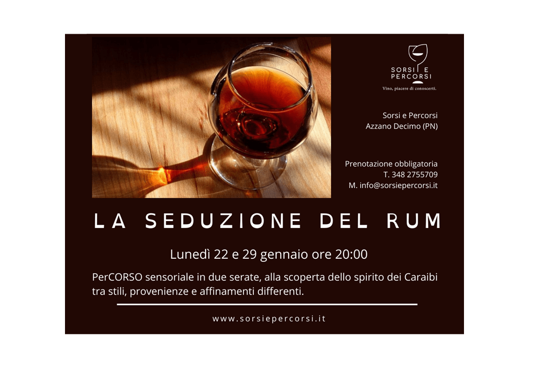 LA SEDUZIONE DEL RUM. perCORSO DI AVVICINAMENTO AL RUM e ABBINAMENTI INSOLITI